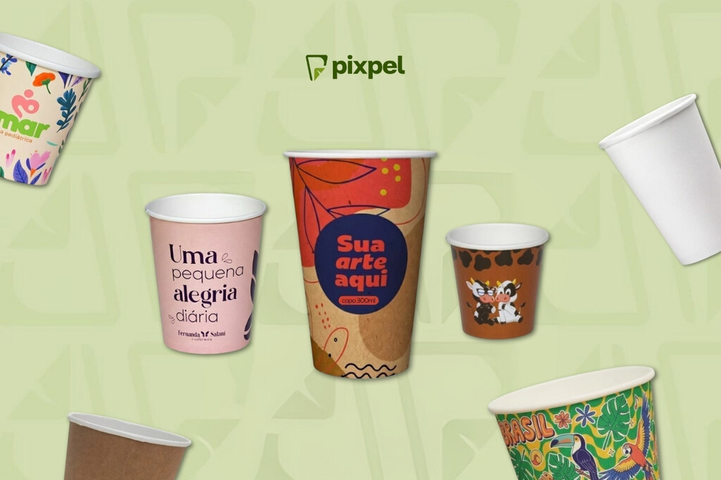 Copos de papel Pixpel para açaí no copo, reforçando a marca no balcão e no delivery